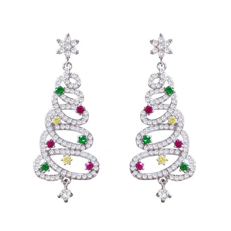 Christmas Tree Rhinestone Earrings for Women – Festive Zirconia Stud Earrings