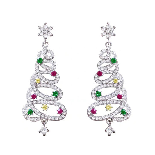 Christmas Tree Rhinestone Earrings for Women – Festive Zirconia Stud Earrings