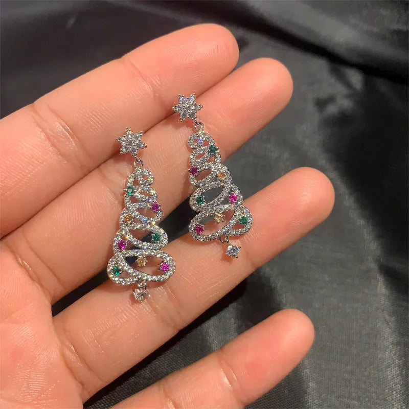 Christmas Tree Rhinestone Earrings for Women – Festive Zirconia Stud Earrings