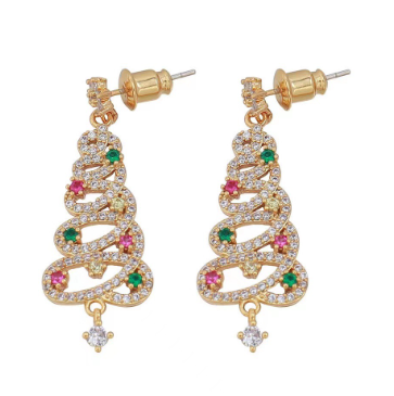 Christmas Tree Rhinestone Earrings for Women – Festive Zirconia Stud Earrings