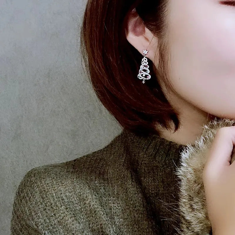 Christmas Tree Rhinestone Earrings for Women – Festive Zirconia Stud Earrings